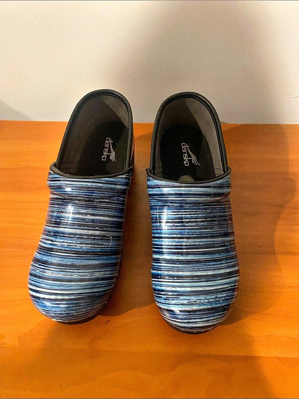 Alegria Striped Clogs in Blue & Black